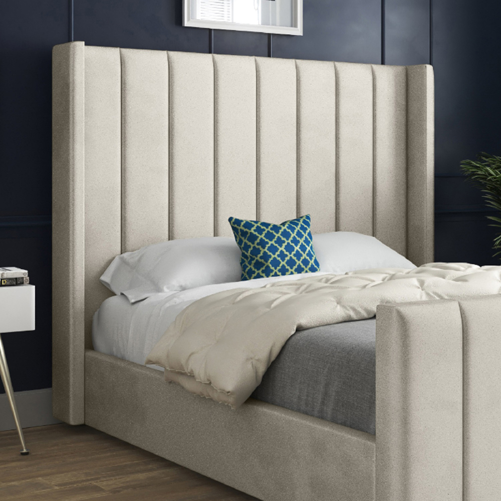 Romano Super King Size Silver Soft Velvet Upholstered Bed Frame with Straight Winged Headboard Image 3