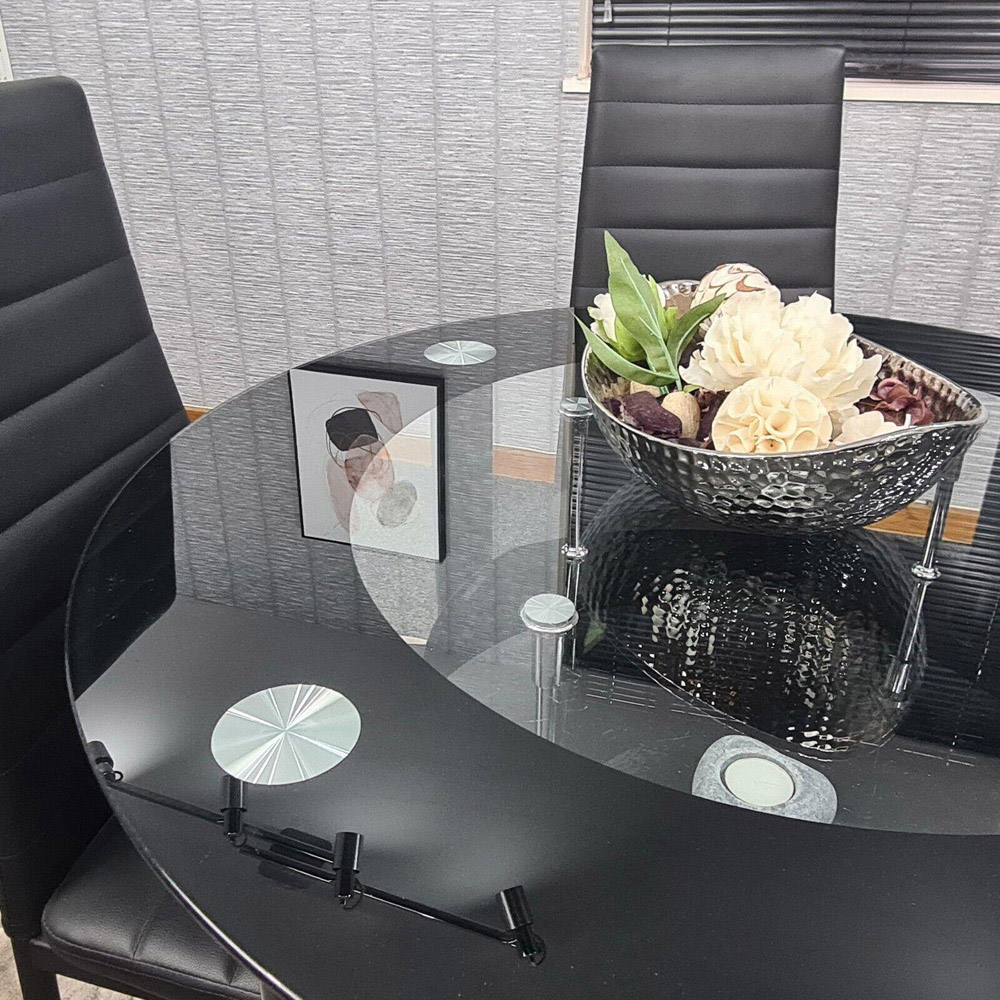 Portland 4 Seater Round Glass Leather Dining Set Black Image 4