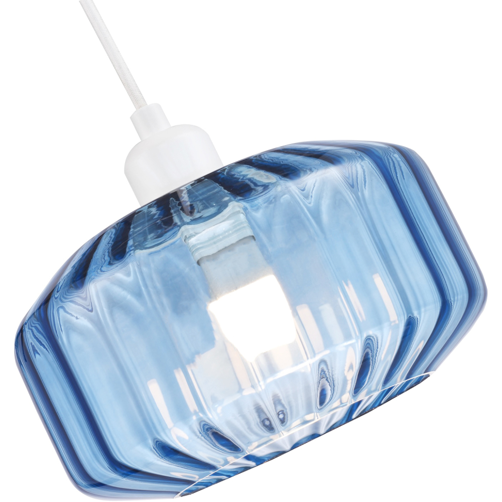 Happy Homewares Midnight Blue Ribbed Glass Flat Style Pendant Shade Image 4