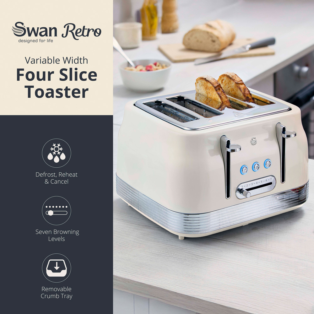 Swan Retro Revive Cream 4 Slice Toaster Image 3