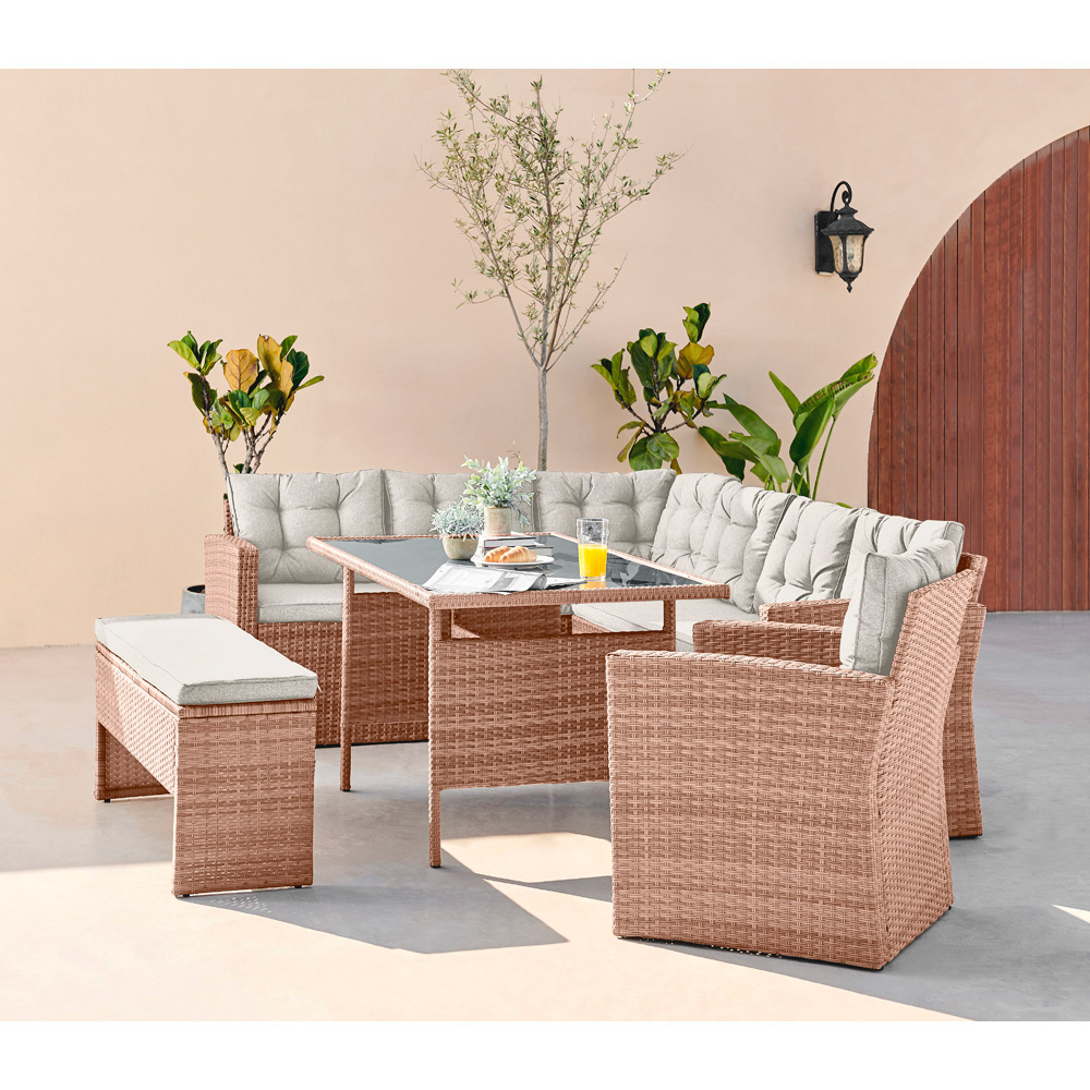 Furniturebox Sierra Rattan 9 Seater Garden Dining Set Beige Image 6