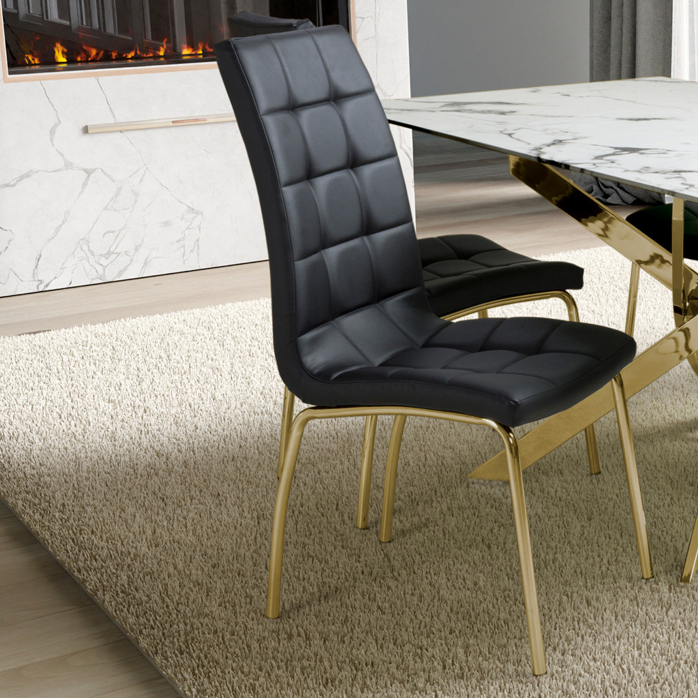Shankar Jenner Set of 2 Black and Gold Leather Effect Dining Chair Image 7