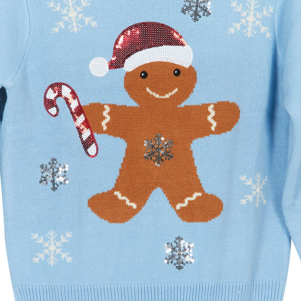 Ladies Gingerbread Man Jumper - Blue / UK 14 - 16 Image 3