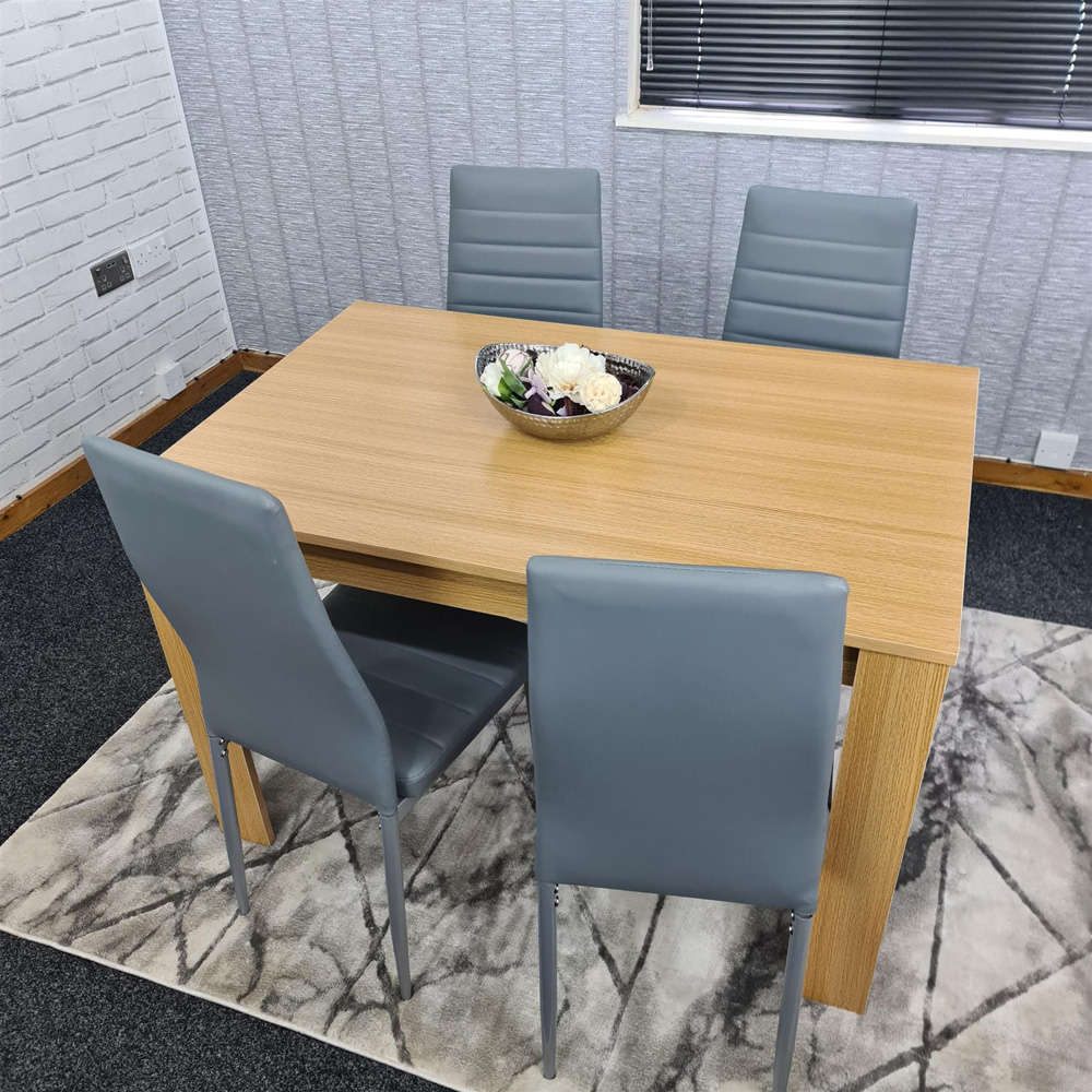 Portland 4 Seater Square Leather Dining Table Set Oak Effect and Grey Image 6