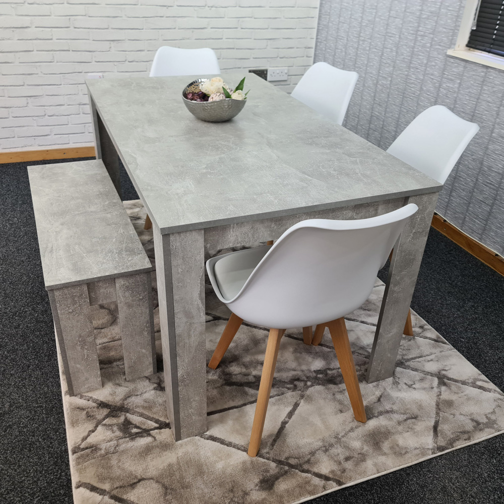 Portland Plastic Leather 6 Seater Dining Set Stone Grey and White Image 5