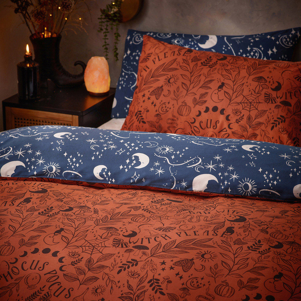 furn. Witchy Vibes Super King Rust Reversible Duvet Cover Set Image 2