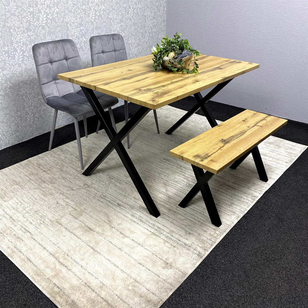 Kosy Koala 4 Seater Grey Velvet Wooden Dining Table Set with Bench Image 6