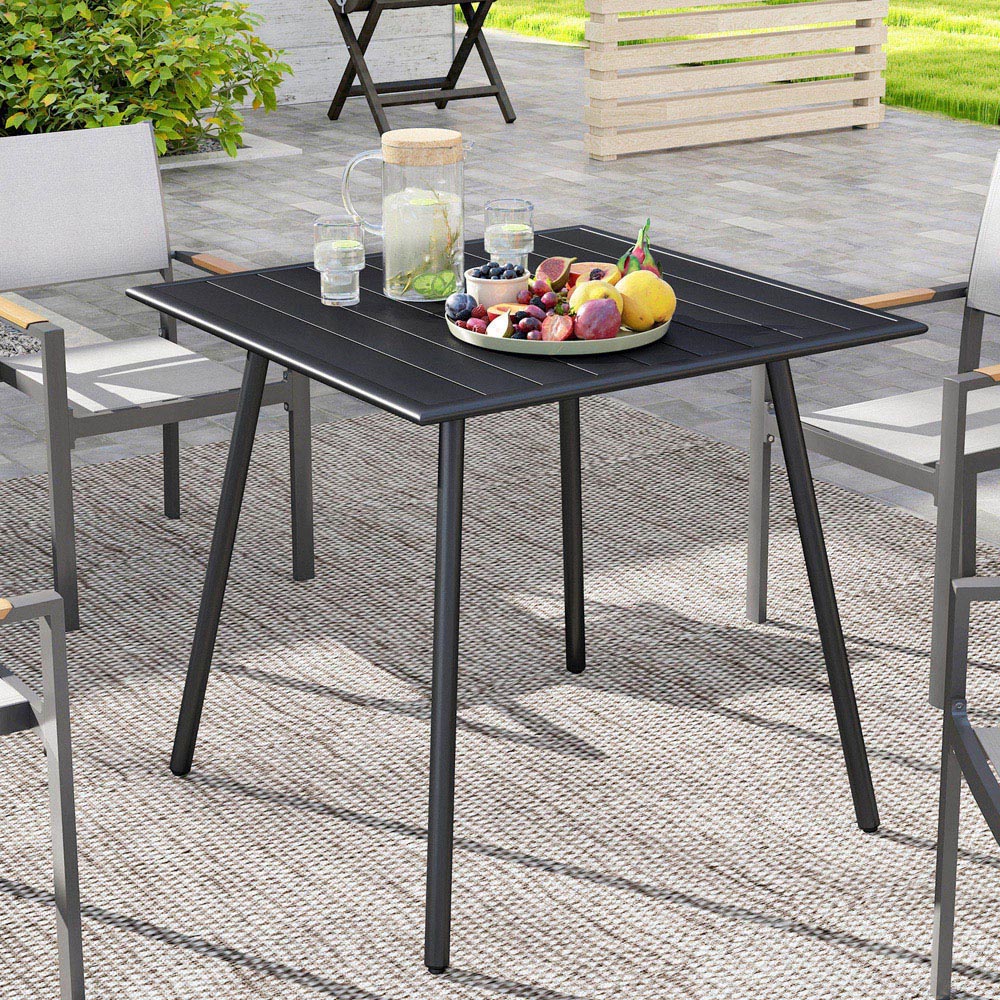  Outsunny 4 Seater Slate Top Steel Garden Dining Table Black Image 3