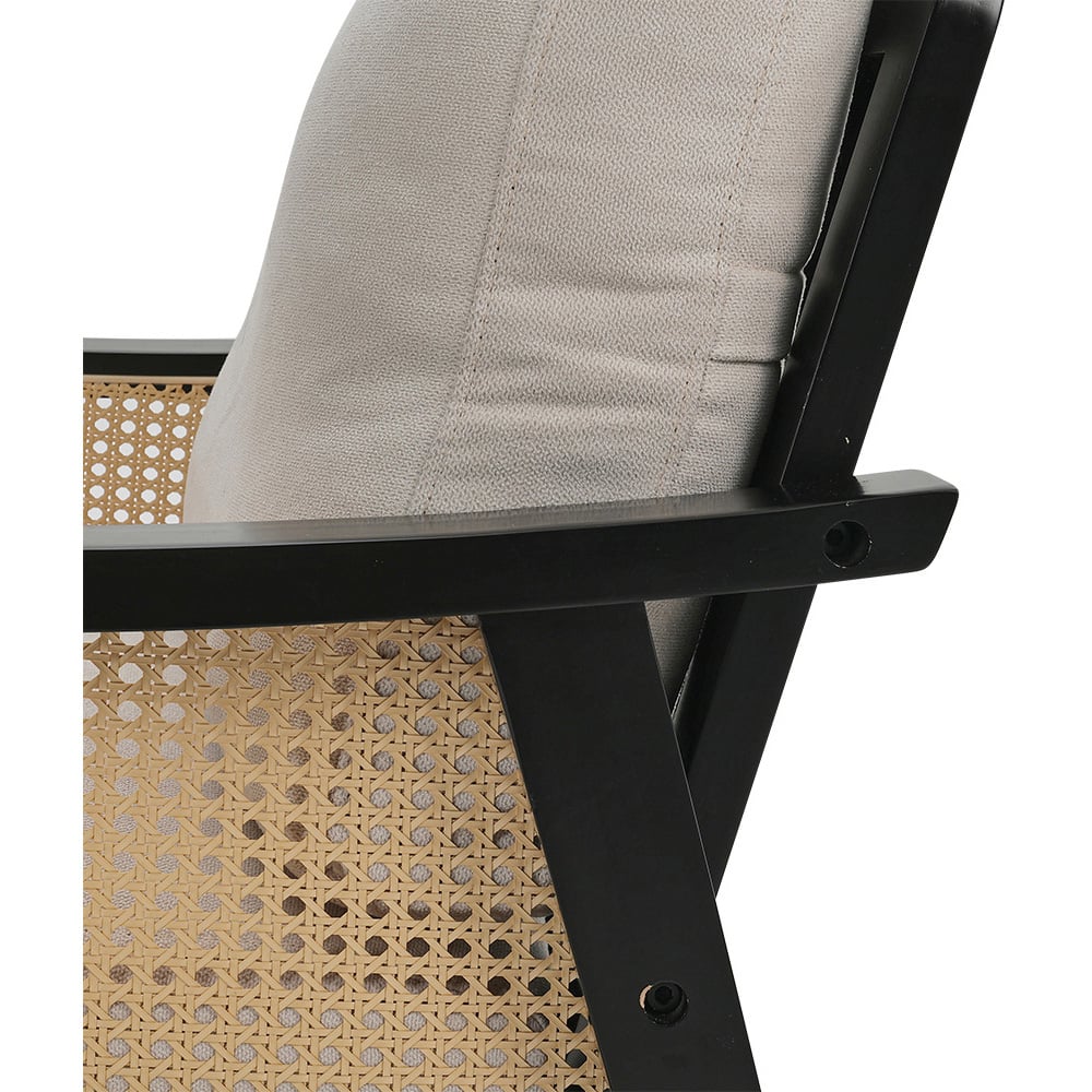 Living and Home Black Fabric Cushion Mid Century Rattan Chair Image 4