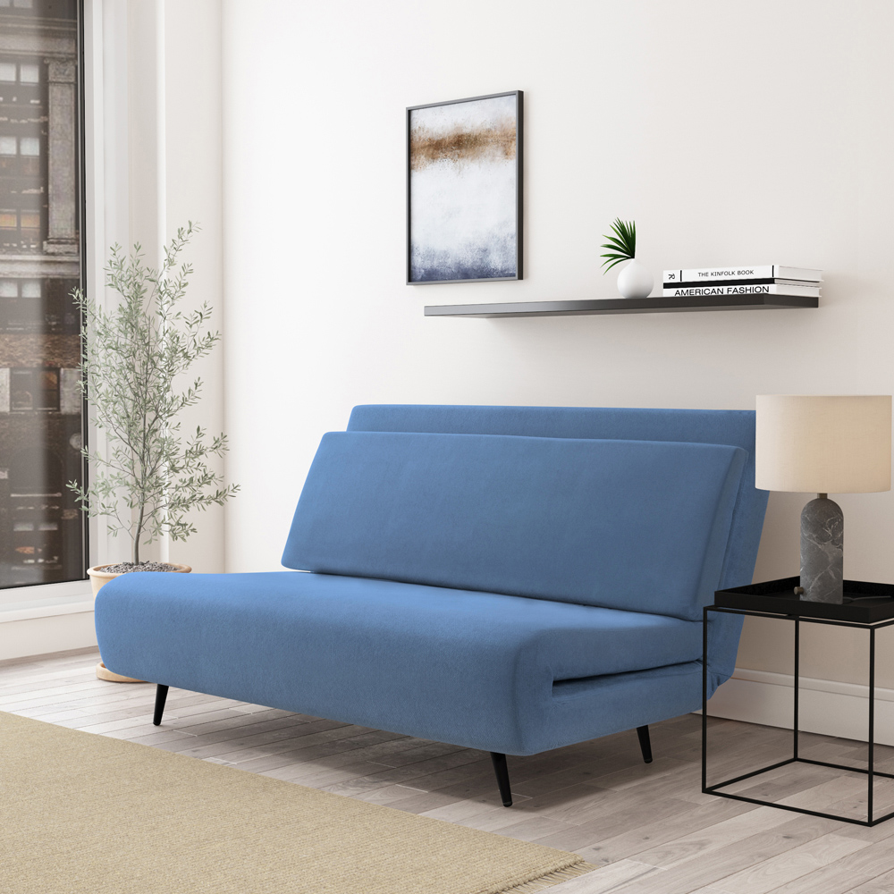 Loft24 Mallory 2 Seater Blue Linen Sofa Bed | Homebase