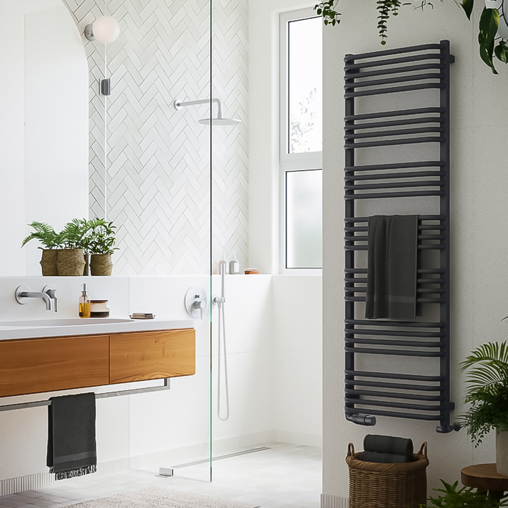 Terma Alex Modern Grey Heated Towel Rail 1580 x 500mm Image 8