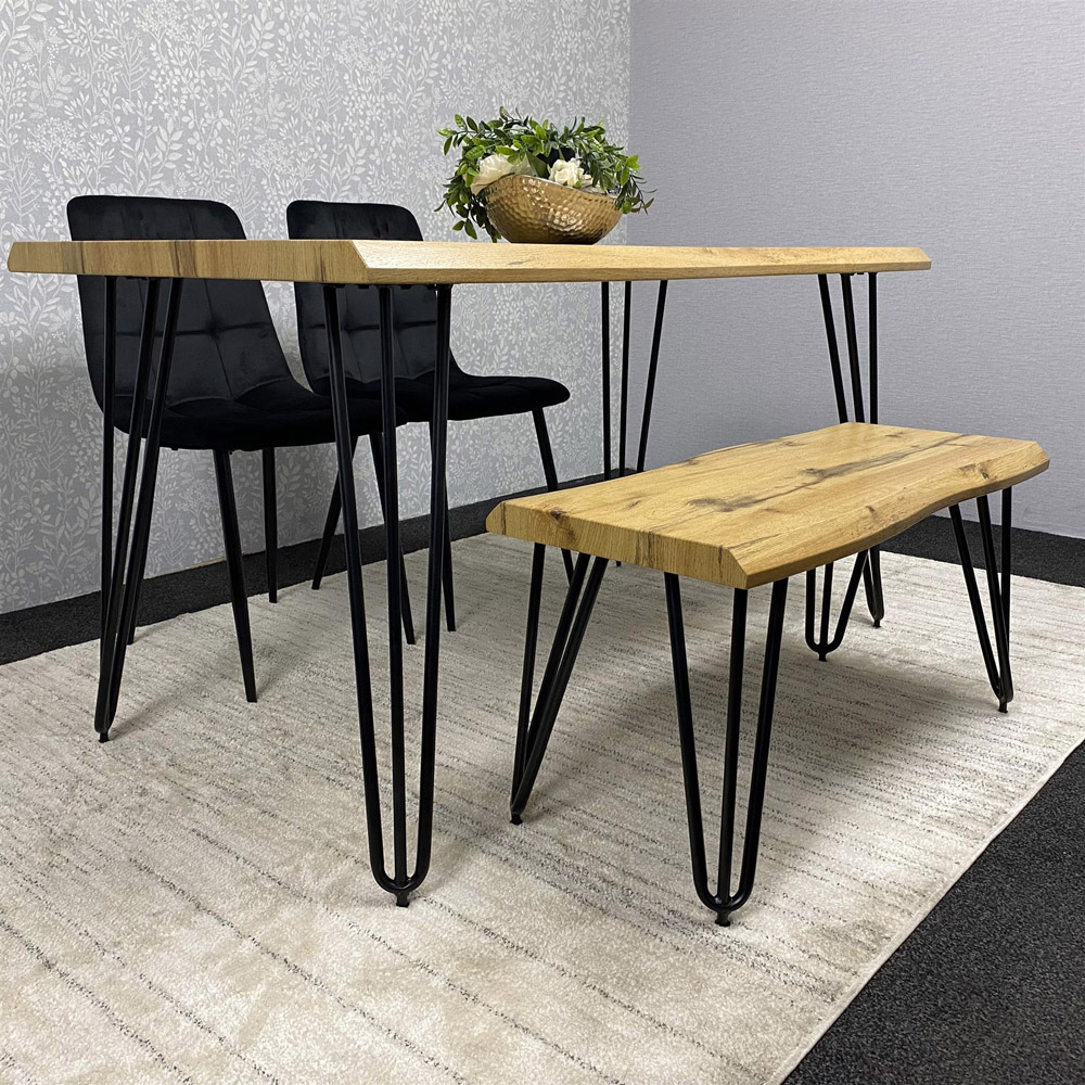 Kosy Koala 4 Seater Velvet Wooden Dining Set with Bench Black Image 4
