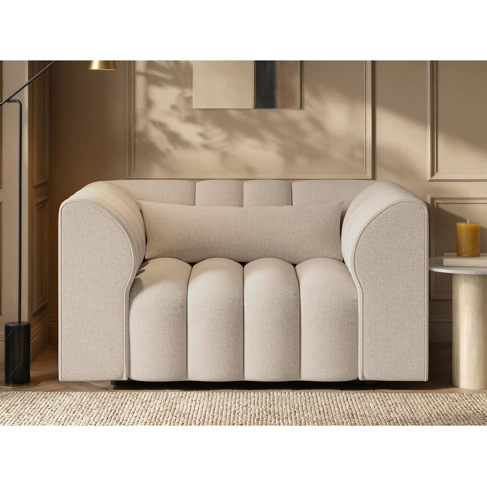 SOLACE+CO Halle Beige 2 Seater Loveseat Sofa with Storage Footstool Image 6