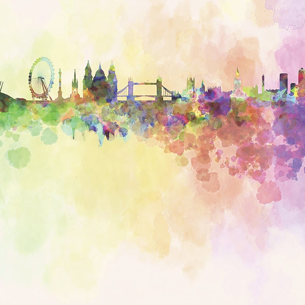 Origin Murals Watercolour London Skyline Multicolour Wall Mural Image 2