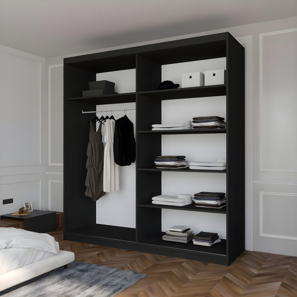 Sliding Wardrobes 4U Infinity 2 Door Black High Gloss Compact Mirrored Wardrobe Image 4