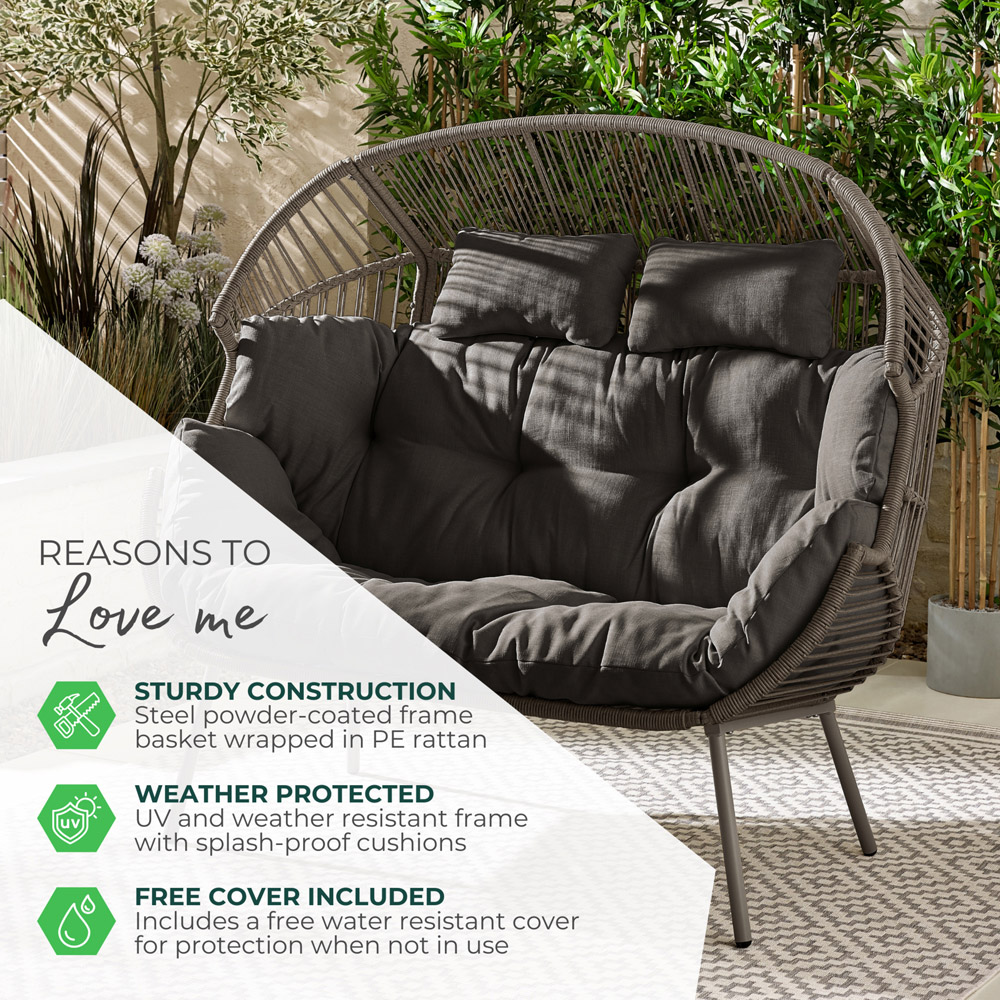 Furniturebox Veza 2 Seater Rattan Light Brown Egg Chair with Cream Cushion Image 8