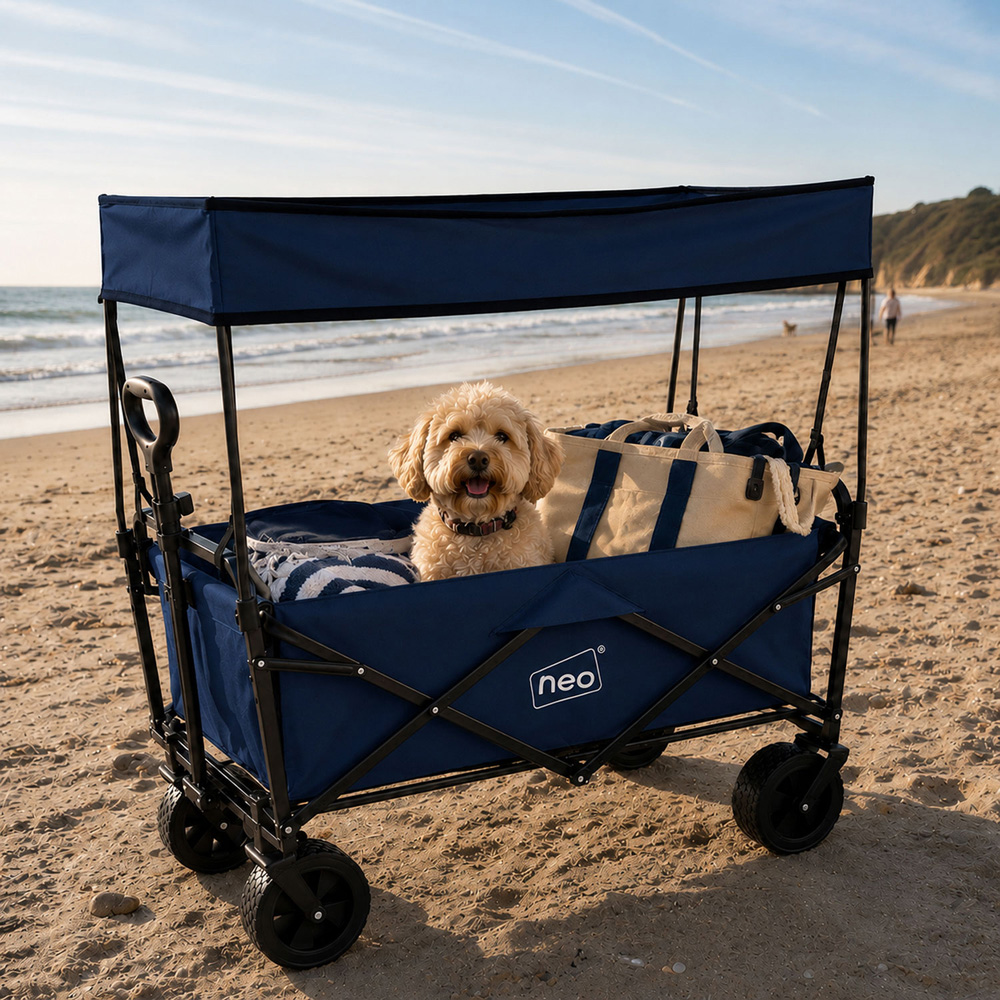 Neo Direct 140L Navy Heavy Duty Folding Garden Trolley Cart with Canopy Image 3