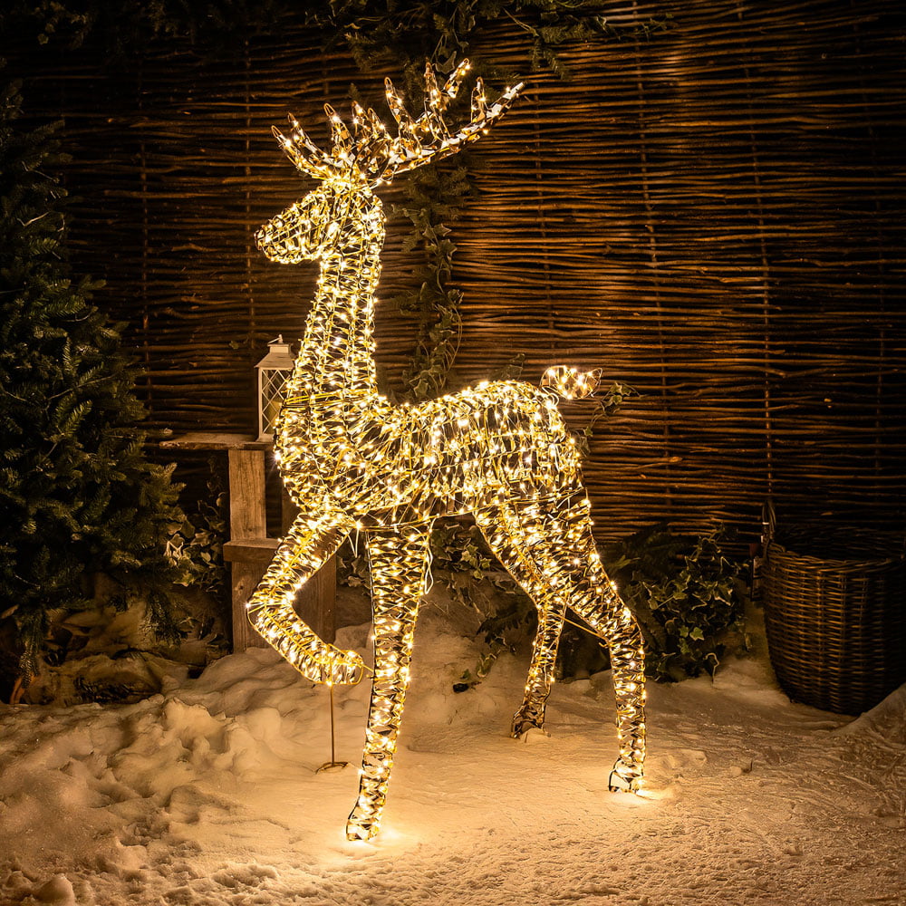 The Christmas Centre 960 Warm White LED Micro Lights Pre-Lit Gold Laser Lit Stag 150cm Image 3
