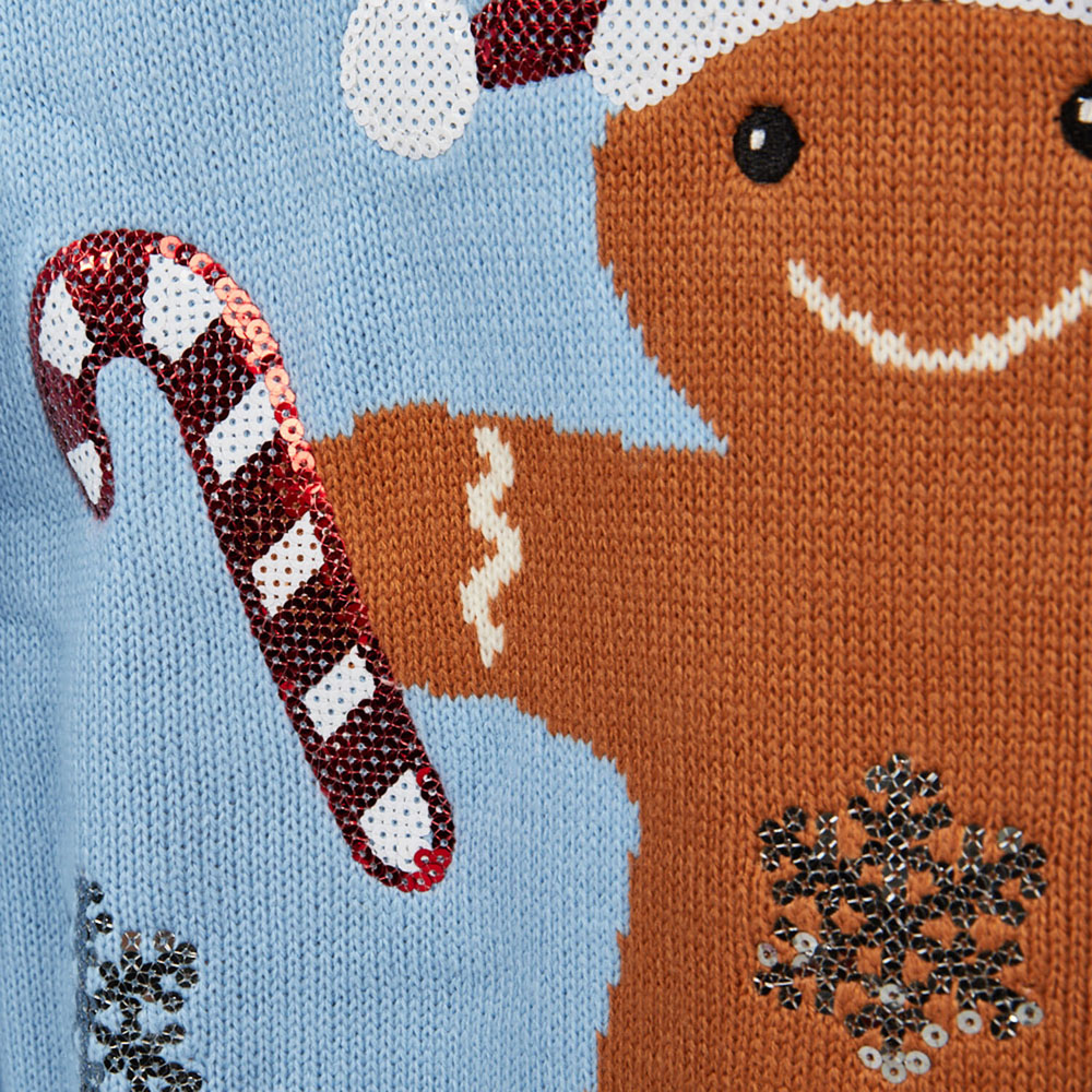 Ladies Gingerbread Man Jumper - Blue / UK 8 - 10 Image 5