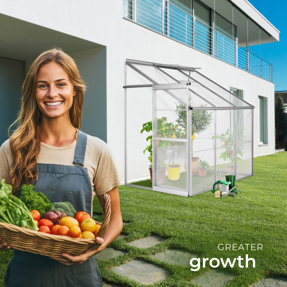 tectake Aluminium Frame Skylight 6.2 x 4ft Greenhouse with Lean-To and Sliding Door Image 8