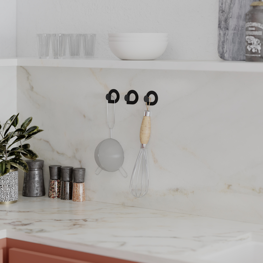 Decortie Pino Modern Round Design Black Metal Wall Hook Set 3 Pack Image 5