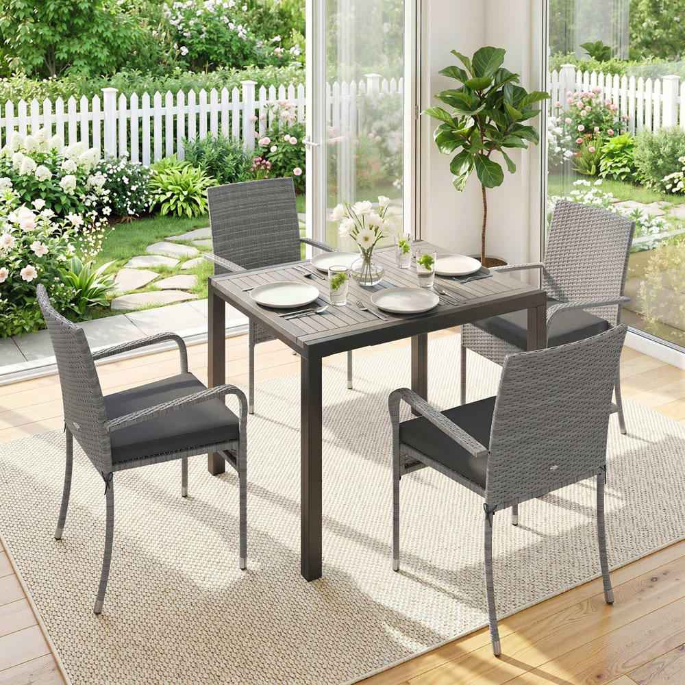 Outsunny 6 Seater Rattan Garden Furniture Set Light Grey Image 3