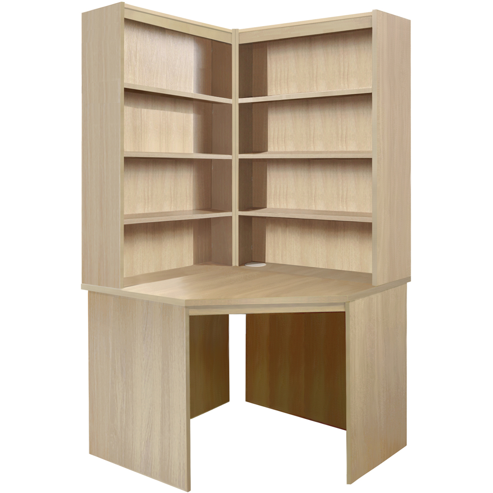 R White Cabinets Corner 8 Shelf Computer Desk with Hutch Set Brown Image 2