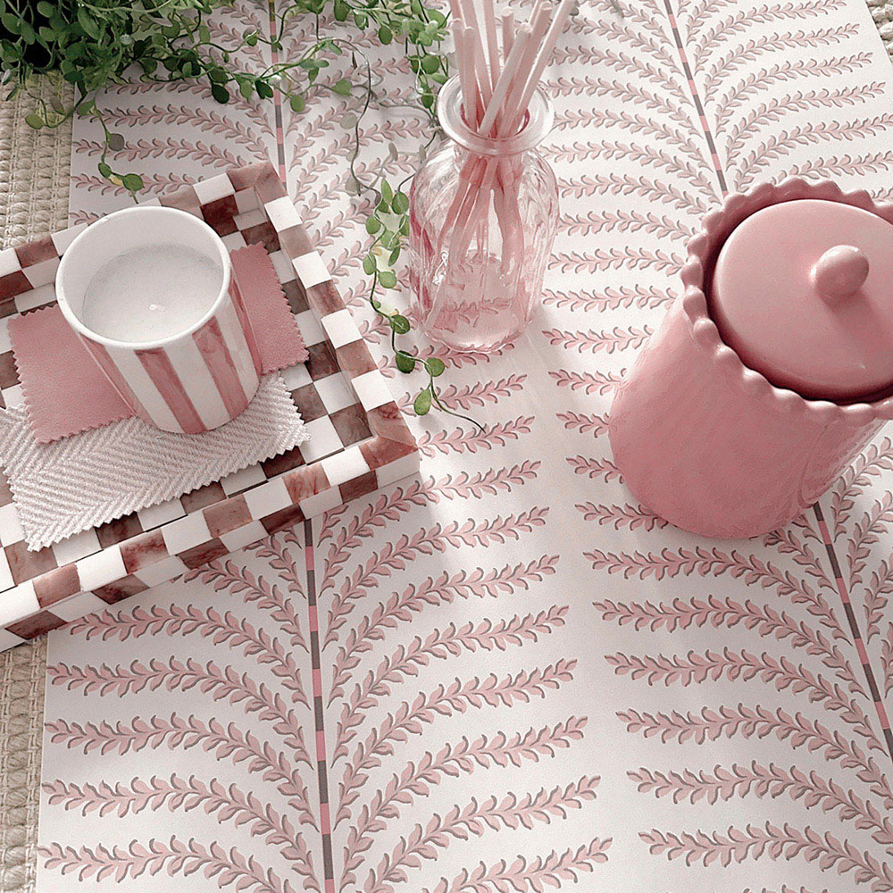 Belmont House Pink Leafy Stripe Wallpaper Image 3
