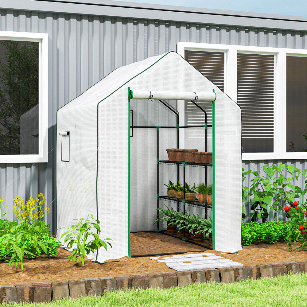 Outsunny White 8 Shelf PE Cover 4.5 x 4.6ft Greenhouse Image 2