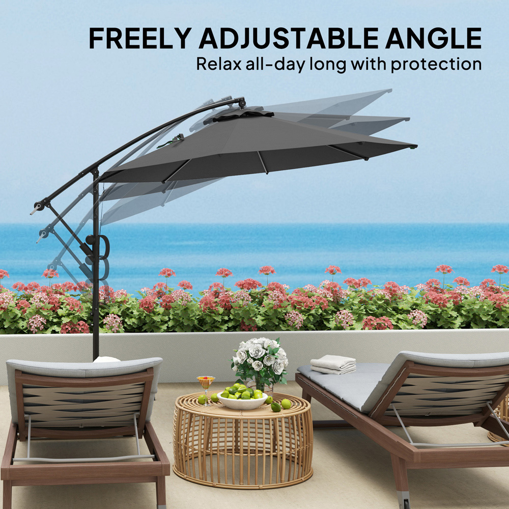 Outsunny Grey Banana Cantilever Parasol with Cover and Wind Strap 3m Image 6