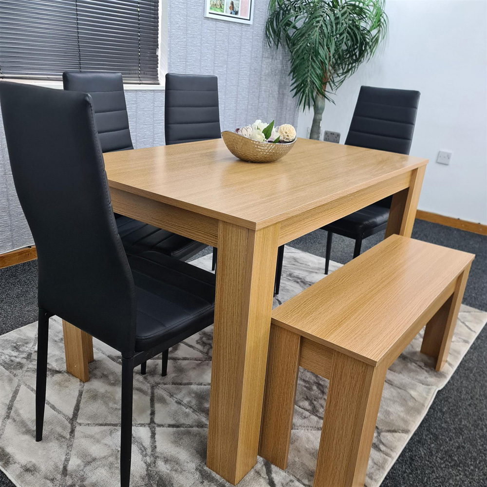 Portland 6 Seater Square Leather Dining Table Set Oak Effect and Black Image 6