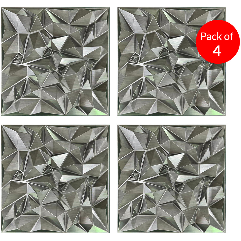 Britwall 3D Silver Faceted Diamond PVC Wall Panel 500 x 500 x 1mm 4 Pack Image 3