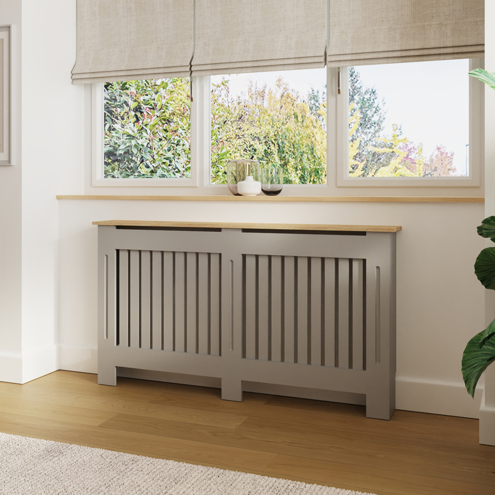 GFW Longslow Sleek Grey Vertical Slat Radiator Cover Large Image 2