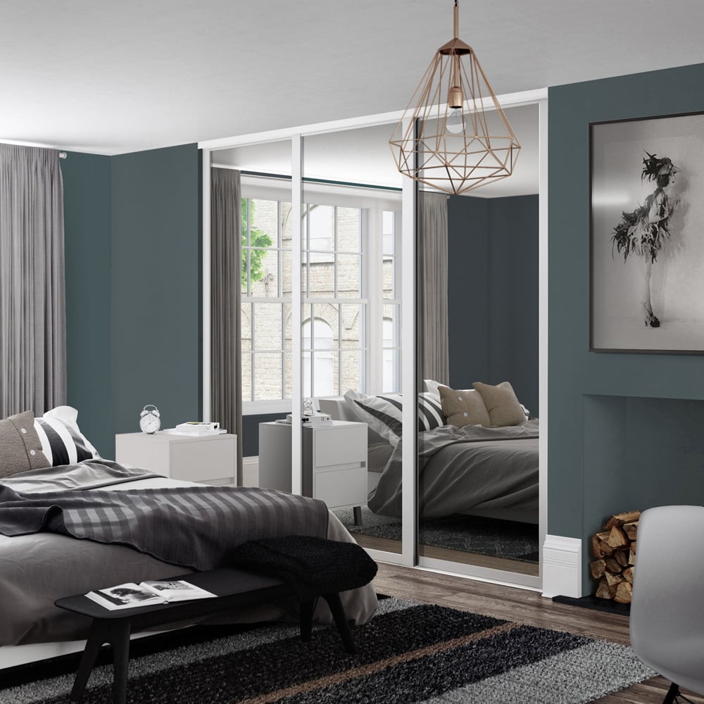 Spacepro Shaker Single Panel White Frame Mirror Sliding Door 2220 x 762mm Image 2