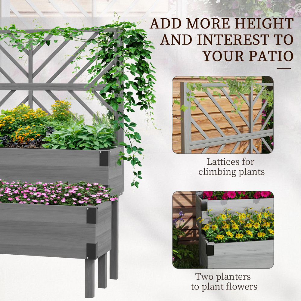 Outsunny 2-Tier Wooden Raised Bed with Trellis Image 4