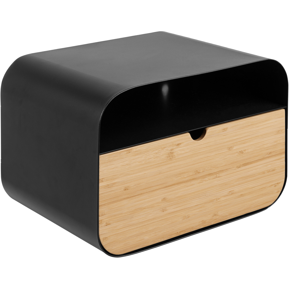 Florence Joliet Single Drawer Single Shelf Black and Bamboo Wall Mounted Bedside Table Image 2