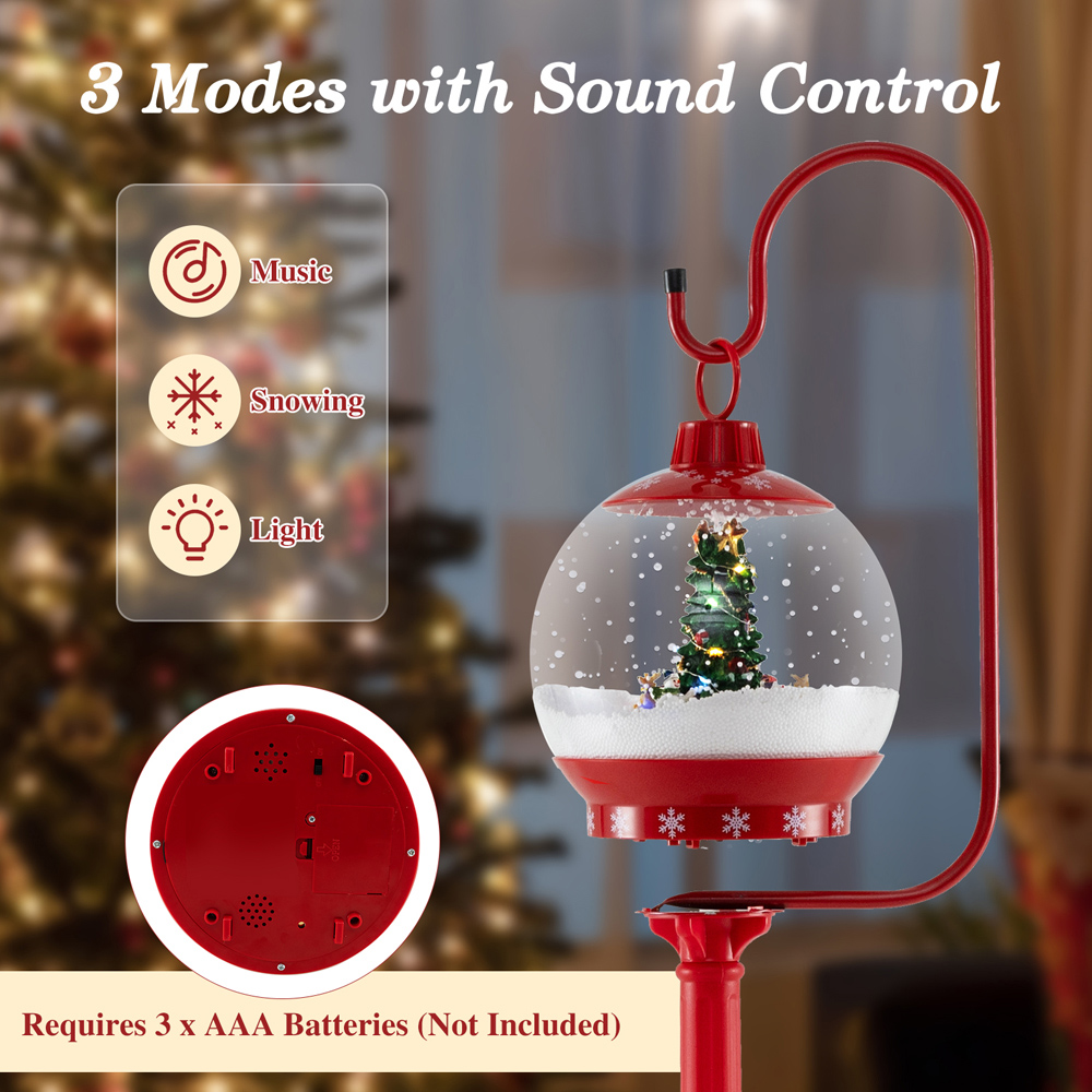 Costway Red Snow Globe Sound Activated LED Lamp Post Outdoor Christmas Decoration 5.7ft Image 8