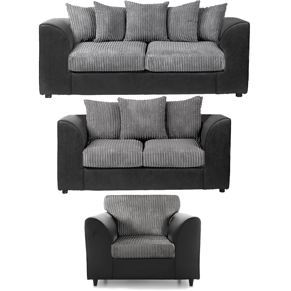 Luxor 6 Seater Black and Grey Jumbo Cord Scatter Back Sofa Suite Image 2