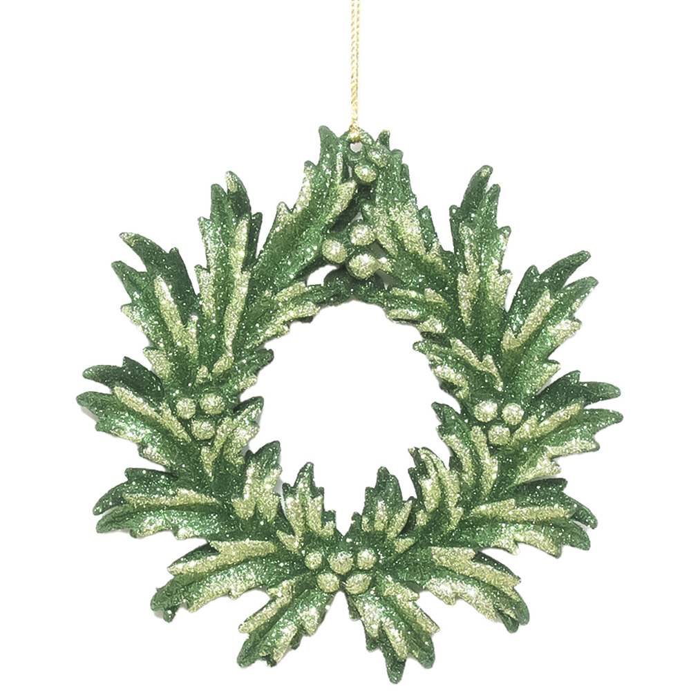 Elegant Glitter Wreath Hanging Decoration Olive Green Image 1