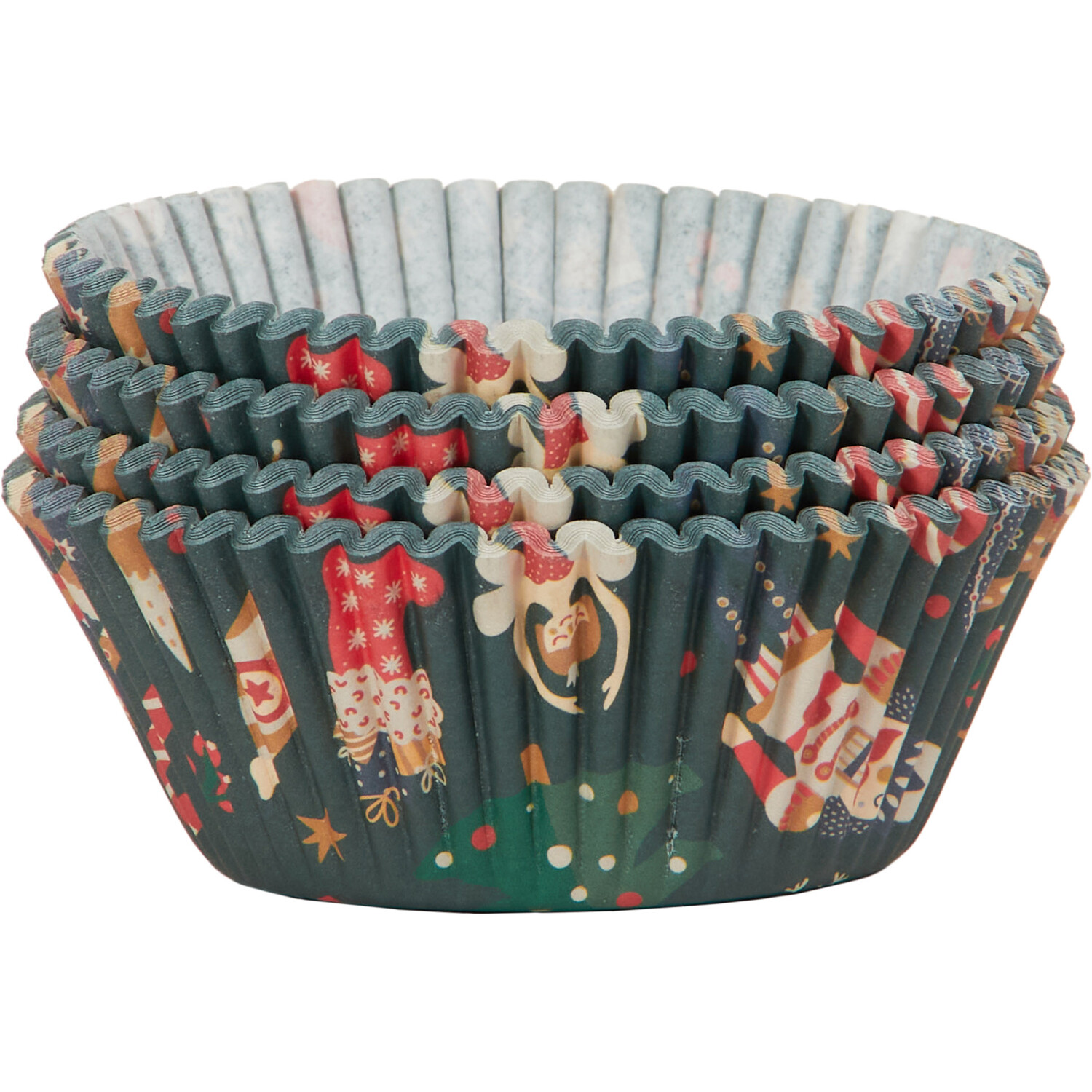 Pack of 100 Christmas Patterned Cupcake Cases - Green Image 3