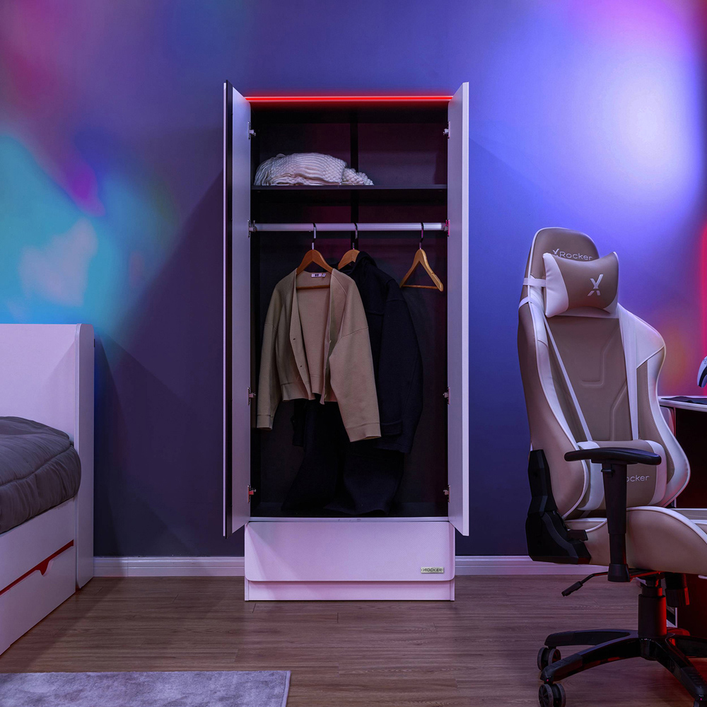 X Rocker Carbon-Tek 2 Door White Wardrobe with Neo Fibre LED Lights Image 5