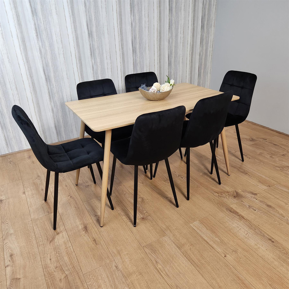 Kosy Koala 6 Seater Velvet Dining Set Wood Effect and Black Image 4