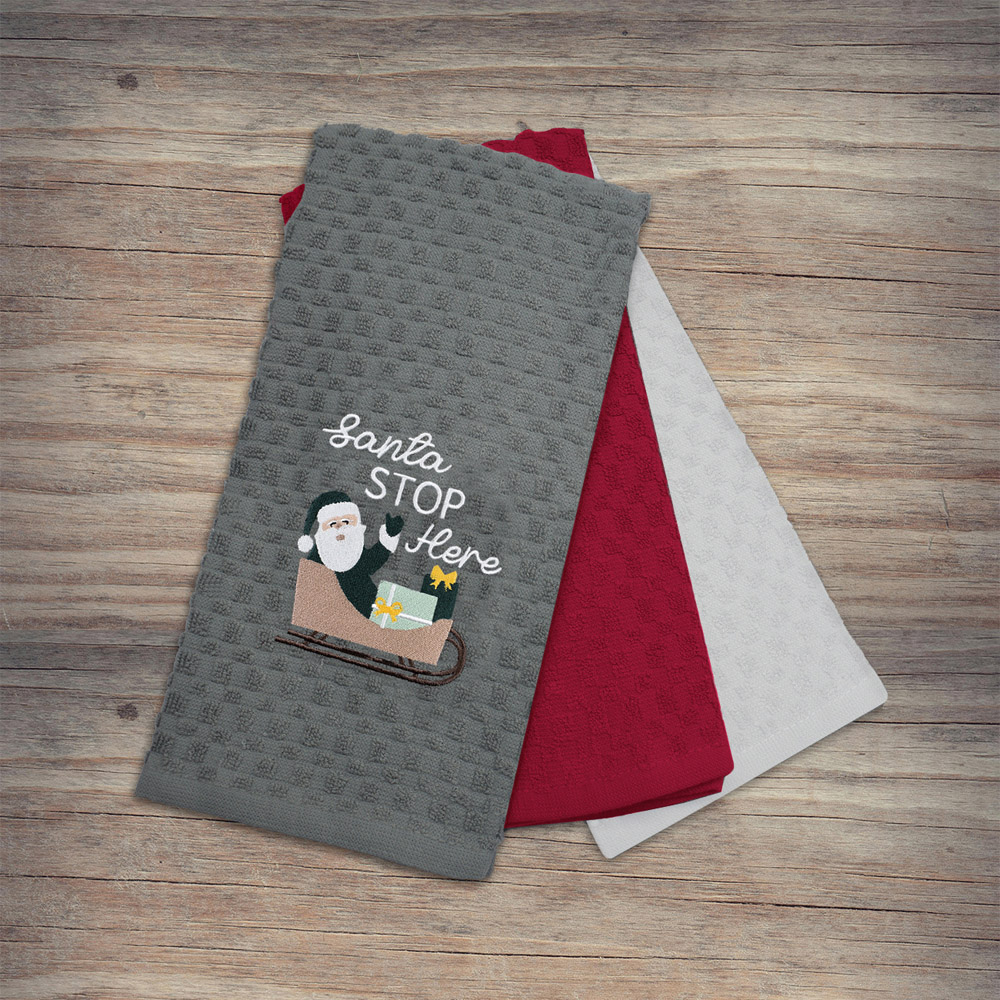 Noel Square Santa Stop Grey Tea Towel 3 Pack Image 2