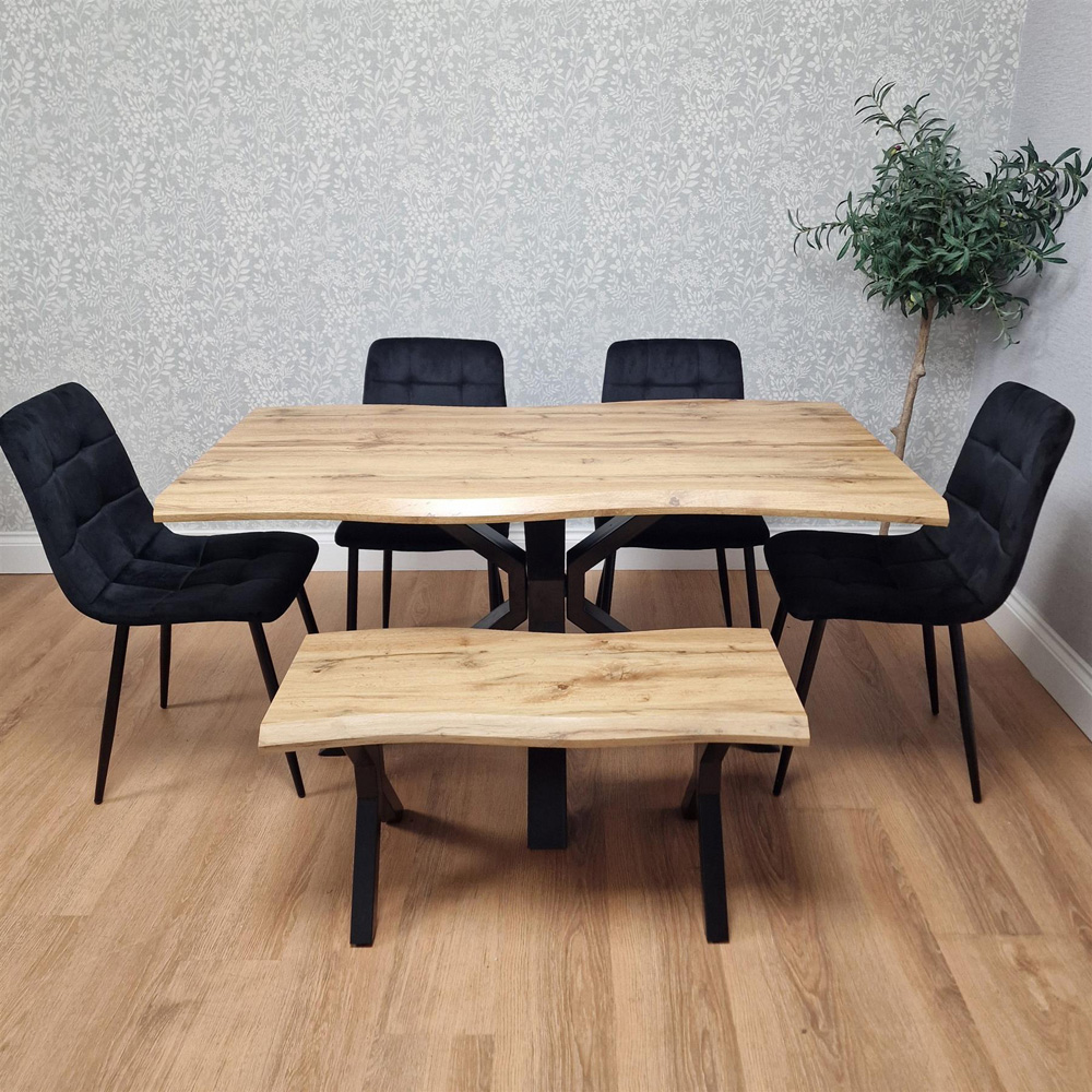 Kosy Koala 6 Seater Velvet Wooden Rectangle Dining Set with Bench Black Image 7