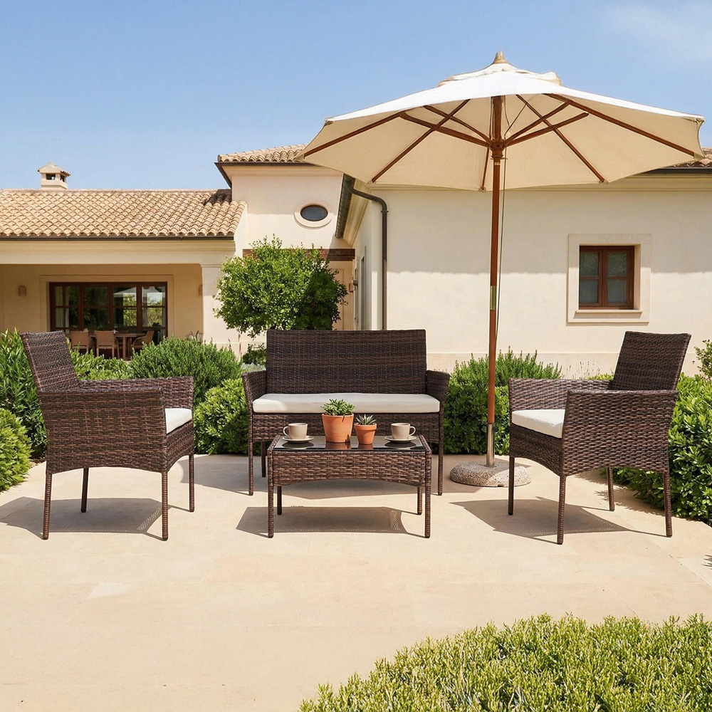 Artemis Home Corato 4 Seater Cream and Brown Rattan Patio Set Image 2