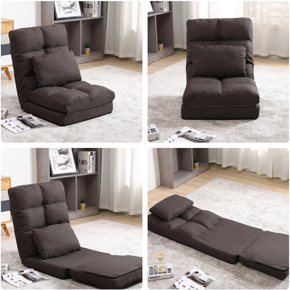 Furniture One Brown Adjustable Foldable Floor Chair with Pillow Image 5