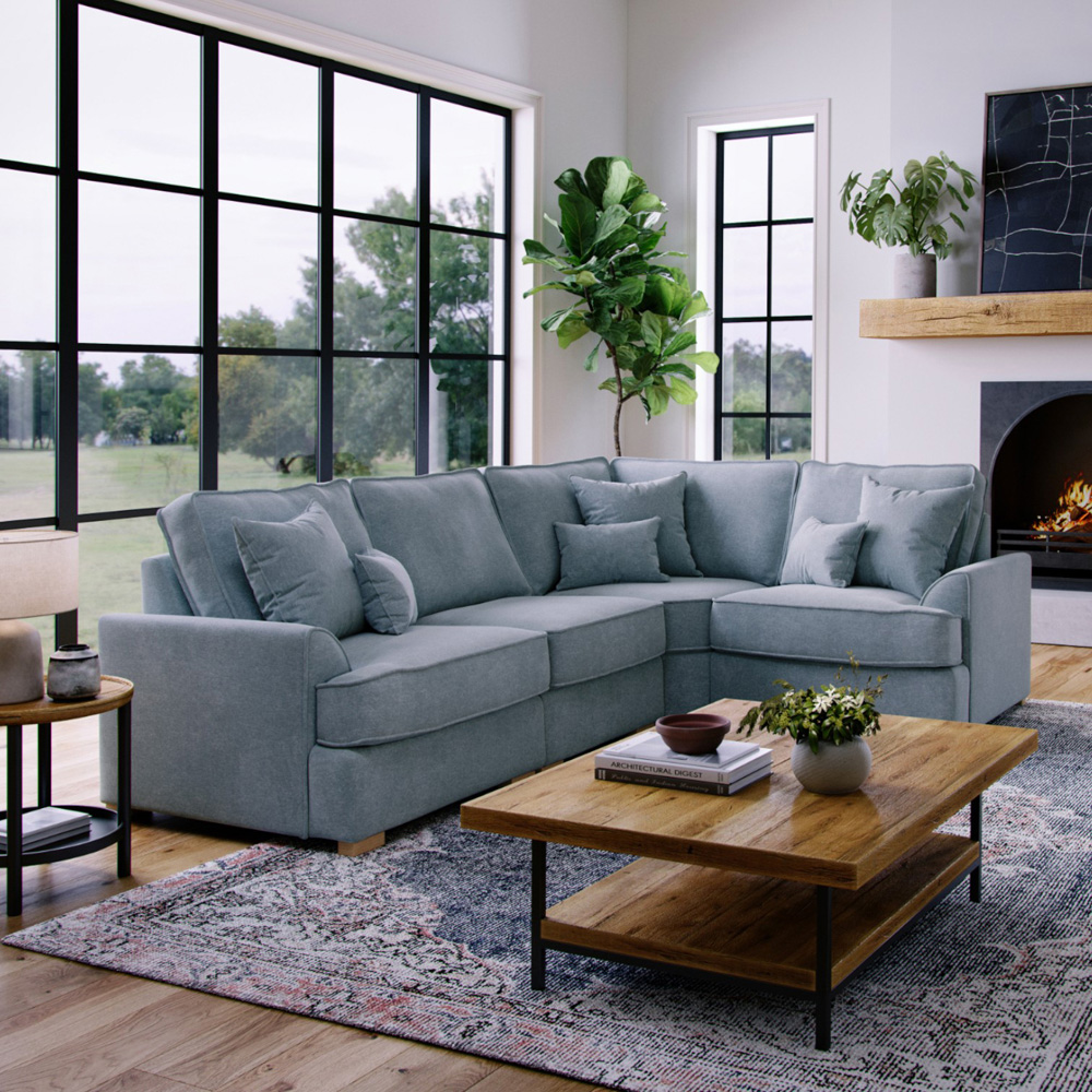 Alba City 5 Seater Fine Blue Fabric Left Hand Corner Sofa Image 5