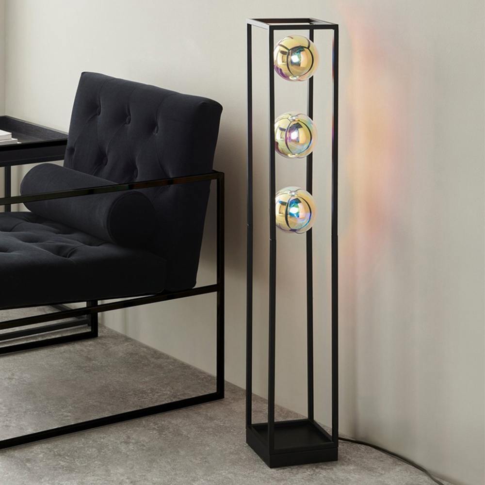 Merano Bologna 3 Light Iridescent Glass Matt Black Floor Lamp Image 2