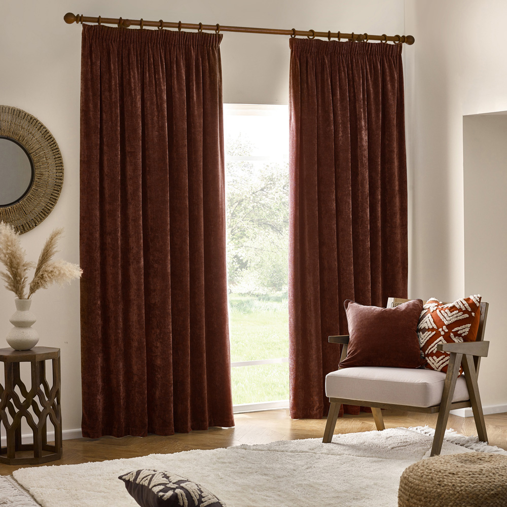Yard Heavy Nutmeg Chenille Velvet Pencil Pleat Curtains 229 x 229cm Image 5