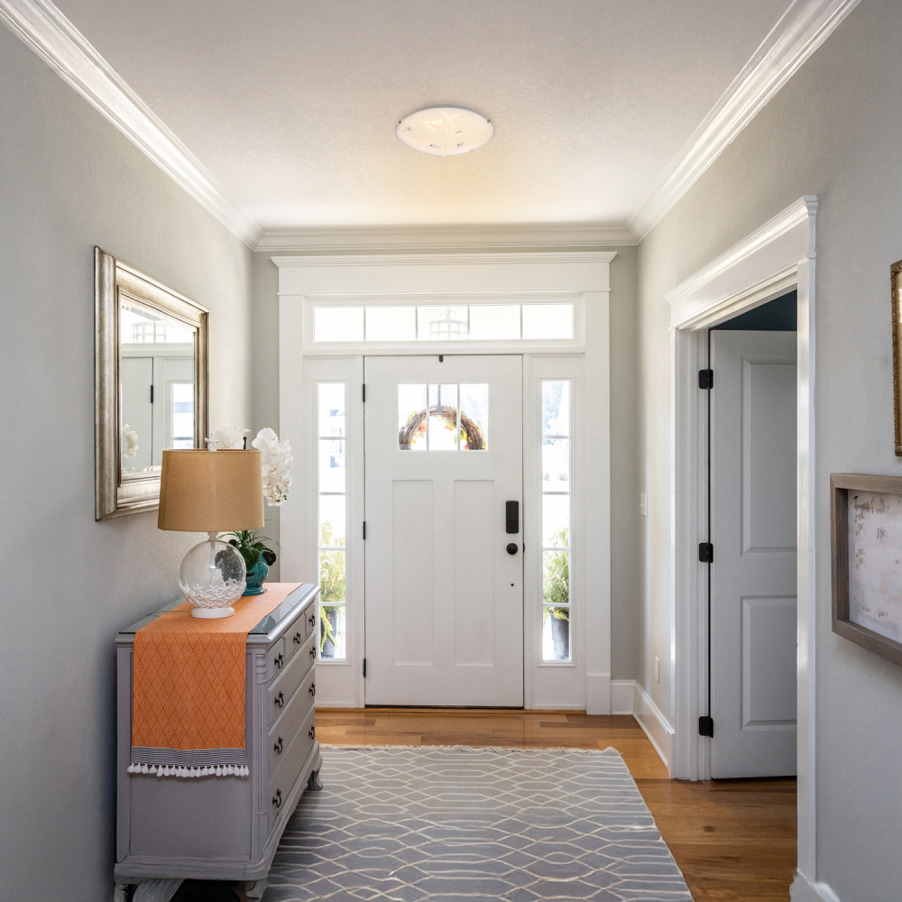 Happy Homewares Opal White Glass Flush Ceiling Light with Crystal Drop Image 2